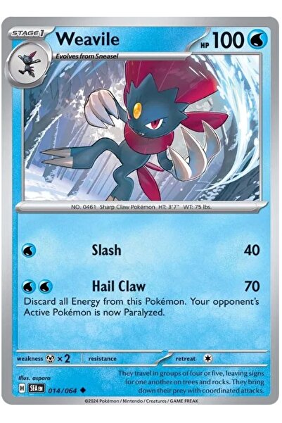 Pokemon TCG - Weavile Reverse Holo Game Card 14/64 (Licensed - Uncommon)