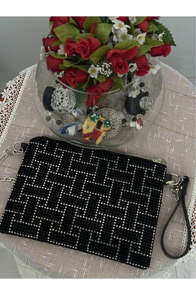 Elanore Women's Clutch Bag with Chain and Stone Detail