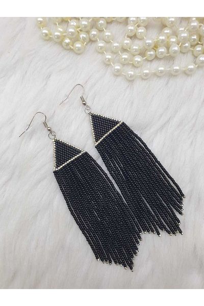 HAPPY HANDMADE Miyuki and Sand Beaded Swinging Long Earrings