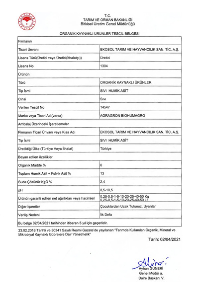 AgraGron Biohumagro Leonardit Menşeili Hümik Fülvik - Biohumagro 1 Lt. Organik Toprak Düzenleyici