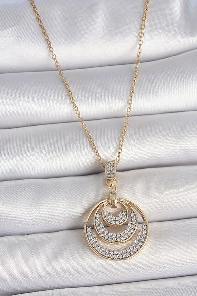 Skygo 316L Steel Gold Color Zircon Stone Medallion Model Women's Necklace - Tj-Bko10089