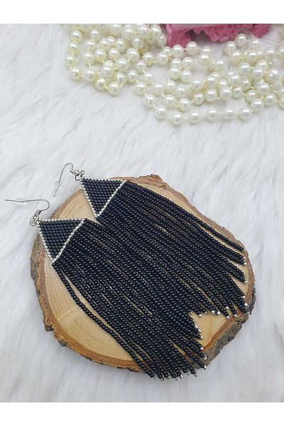 HAPPY HANDMADE Miyuki and Sand Beaded Swinging Long Earrings
