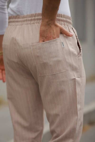 babatr.com Men's Waist Lace-Up Striped Pants