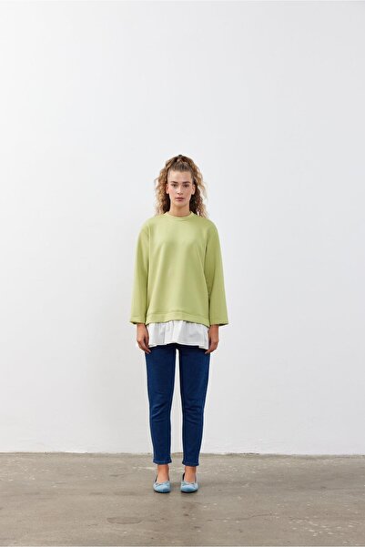 Fahhar Poplin Detailed Scuba Women's Sweatshirt Green Green