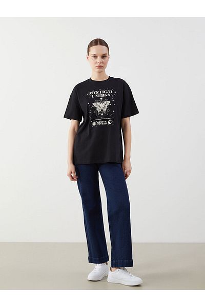 LC Waikiki Γυναικείο μπλουζάκι με στάμπα Crew Neck