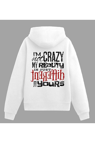 Edizen I'M Not Crazy Hoodie Unisex Oversize 100% Cotton White Hooded Sweatshirt