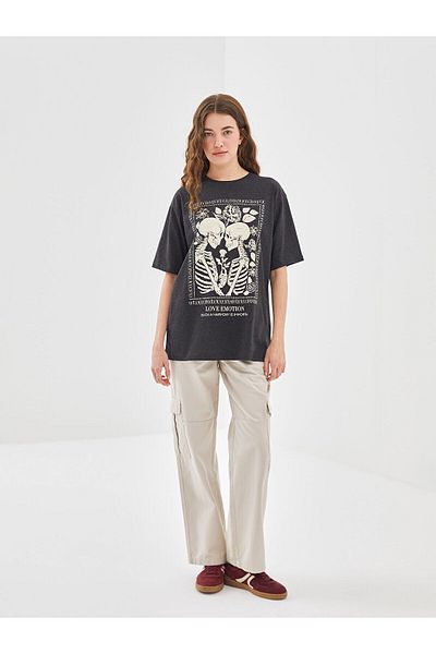 LC Waikiki Crew Neck Printed Oversize Women's T-Shirt