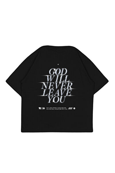 Tresore God Will Never Leave You Tricou oversize cu imprimeu și detalii de br...