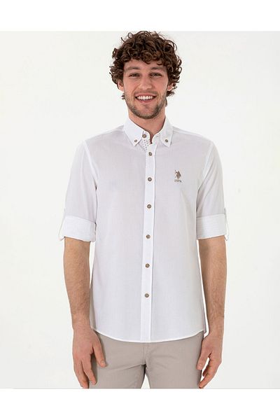 U.S. Polo Assn. U.S. Polo Assn. Slim Fit Pocketless White Long Sleeve Men's Shirt Dmk.2170100.Suzanna025Y.