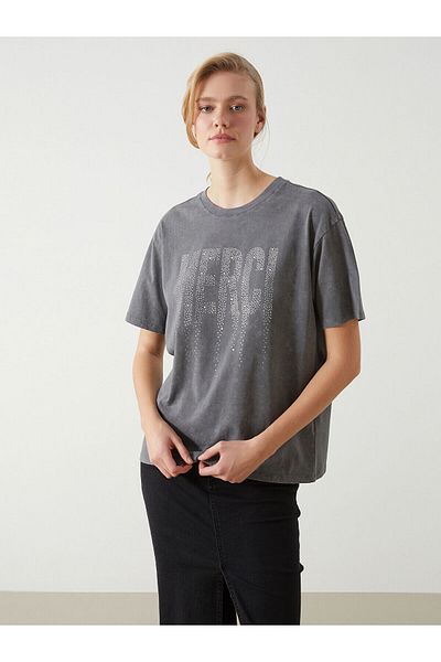 LC Waikiki Γυναικείο μπλουζάκι Crew Neck Stoned Oversize