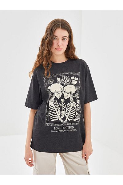 LC Waikiki Crew Neck Printed Oversize Women's T-Shirt