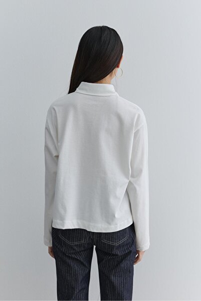 Fahhar Polo Neck Short Sweatshirt Ecru