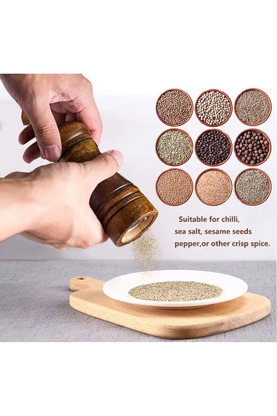 BKC HOME Bamboo Body Salt Pepper Mill Spice Grinder