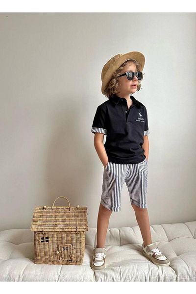 YİGİT BUTİK Yigit Butik Lacos Fabric Striped Shorts Boy's Suit