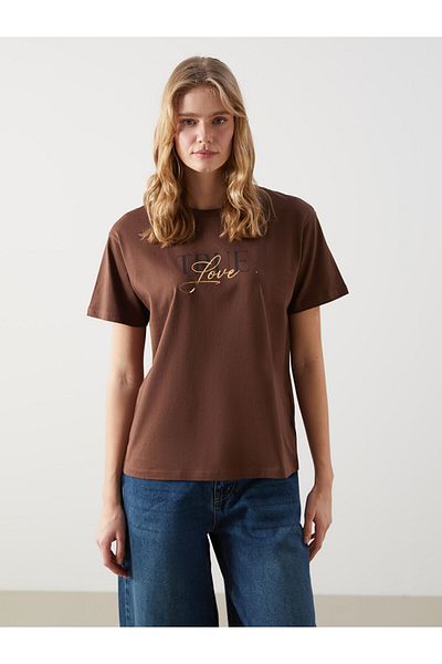 LC Waikiki Γυναικείο μπλουζάκι με στάμπα Crew Neck