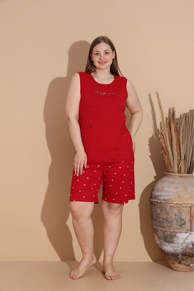 Eyfuze Women's Milan Fabric Large Size Curve Printed Patterned Bamboo Shorts Pajama Set