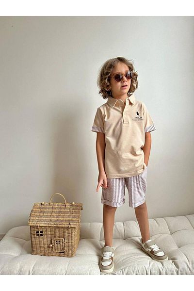 YİGİT BUTİK Yigit Butik Lacos Fabric Striped Shorts Boy's Suit