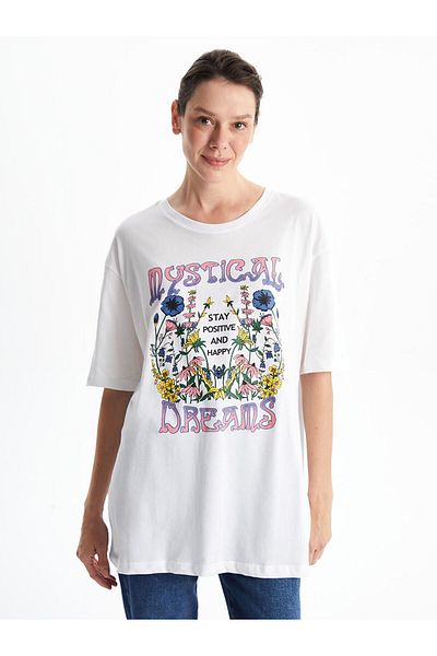 LC Waikiki Tricou de damă oversize cu imprimeu cu gât crew