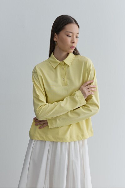 Fahhar Polo Neck Short Sweatshirt Yellow