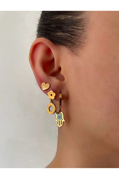 Kirazgym Gold/Gold Colored Stainless Tarnish Steel 3-Piece Earring Set