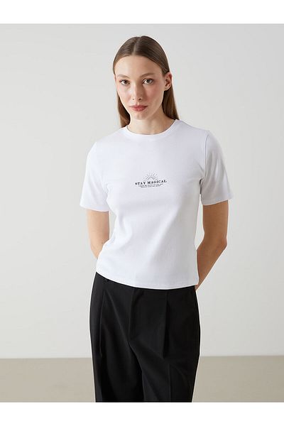 LC Waikiki Γυναικείο μπλουζάκι με στάμπα Crew Neck