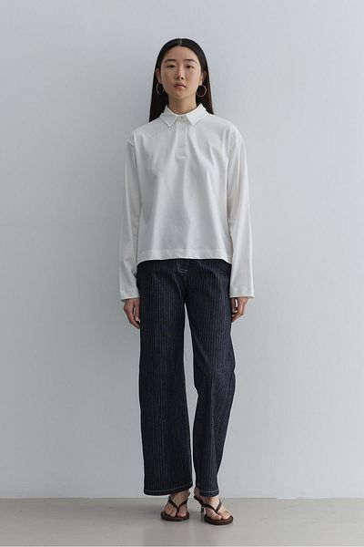 Fahhar Polo Neck Short Sweatshirt Ecru