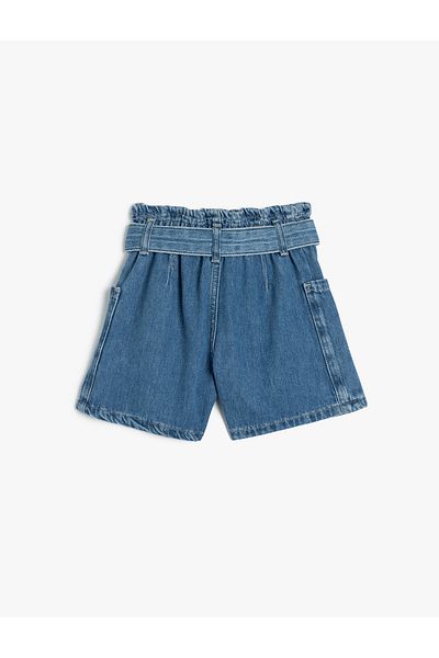 Koton New Season Denim Shorts with Belt Detail, Cotton Pockets and Elastic Waist