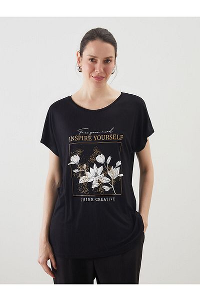 LC Waikiki Γυναικείο μπλουζάκι με στάμπα Crew Neck