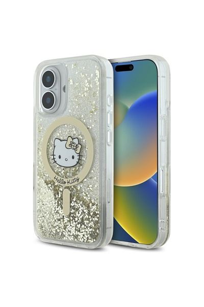 Hello Kitty Carcasă pentru iPhone 16, Hardcase cu sclipici lichid, Hello Kitty - Alb