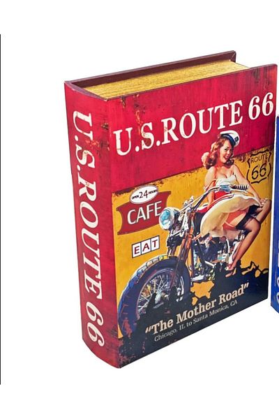 Giftpoint Wooden Box U.S. Route 66 Large Office Hobby Gift Decorative Book