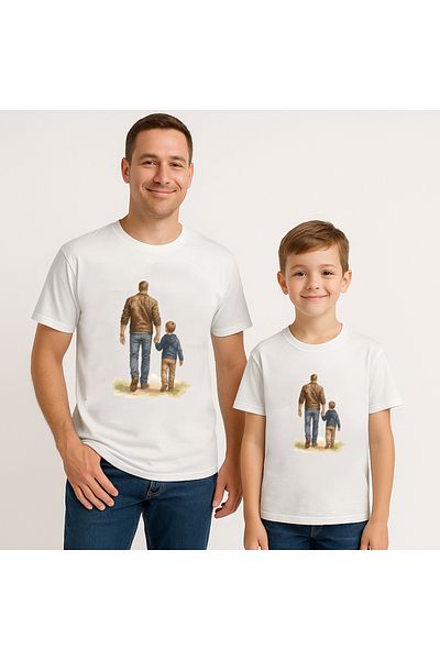 Let's Wear Ανδρικό μπλουζάκι με στάμπα Dad & Boy Premium με λαιμόκοψη