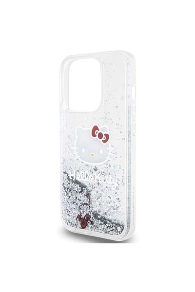 Hello Kitty Carcasă pentru iPhone 14 Pro, cu sclipici lichid, Hello Kitty - Argintie