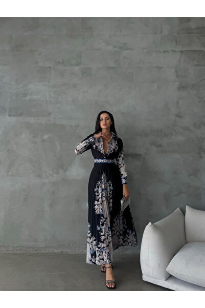 ELEWOMEN فستان أطلس بتصميم خاص من القماش – باللونين الأبيض والأسود