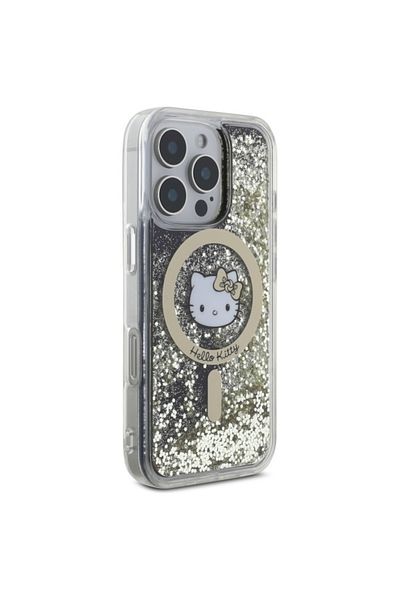 Hello Kitty Case For Iphone 16 Pro, Hardcase Liquid Glitter, - Black