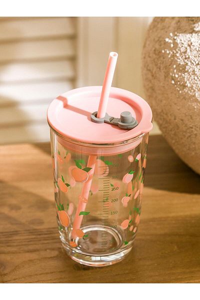 LC Waikiki Lcw Home Printed Glass Cup with Straw 350 ml (S5)