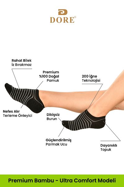 Dore Γνήσιες 3 ζευγάρια Bamboo Ultra Comfort Μαλακές καλοκαιρινές κοντές κάλτσες χωρίς ελαστικές χωρίς ραφή
