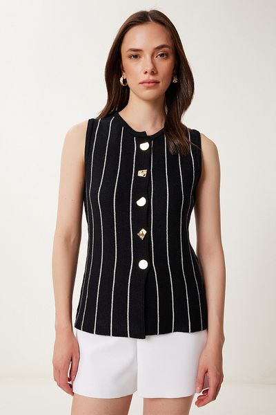 Lovelyİstanbul Stylish Buttoned Seasonal Knitwear Vest Black Lus0135