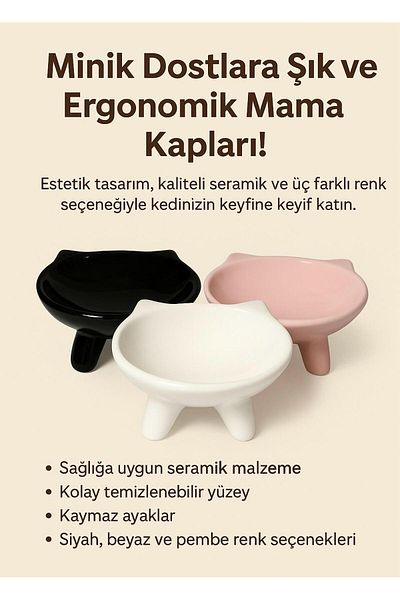 TAMER YİĞİT Special Design Cat Food Container 1St Quality Ceramic White