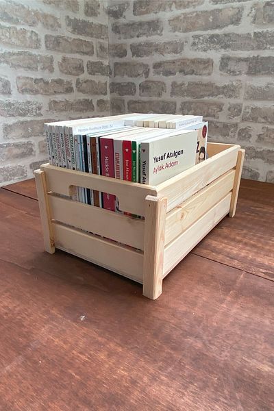 ayfiwood 2 Pieces Book Organizer Natural Wood Storage Box Wooden Book Organizer 2 Pieces