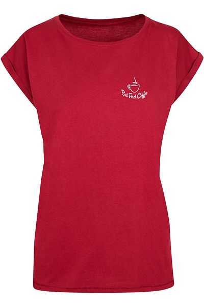 Merchcode Damen Ladies But First Coffee Extended Shoulder Tee