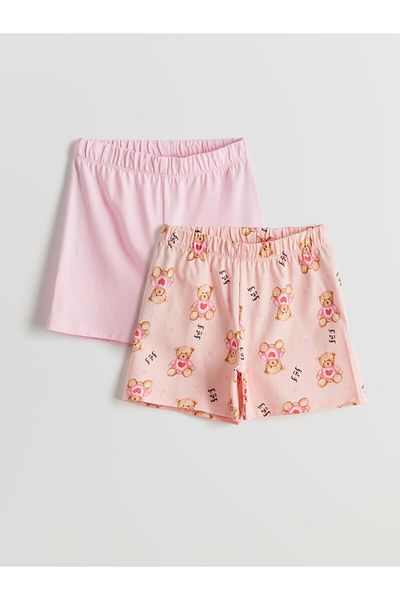 LC Waikiki Pantaloni scurți pentru fete cu imprimeu ursuleț drăguț, pachet de 2