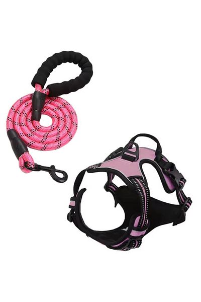 REDz Accessories Set ham și lesă, pentru câini, mărimea L, benzi reflectorizante, mâner de control, material textil, roz
