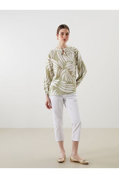 LC Waikiki Tie-Up Collar Patterned Blouse