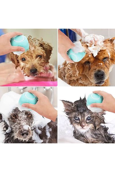 REDz Accessories Perie de baie cu șampon, pentru animale, rezervor de 80 ml, peri flexibili, silicon, albastru