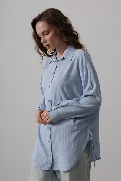 MODAVERA Side Drawstring Tunic Shirt - Baby Blue