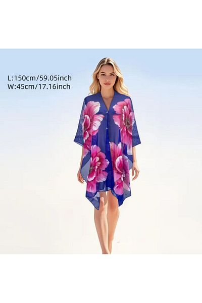 Dgt Luxury Model de flori, protecție solară, tunică multifuncțională, șal de plajă, kimono ușor, respirabil
