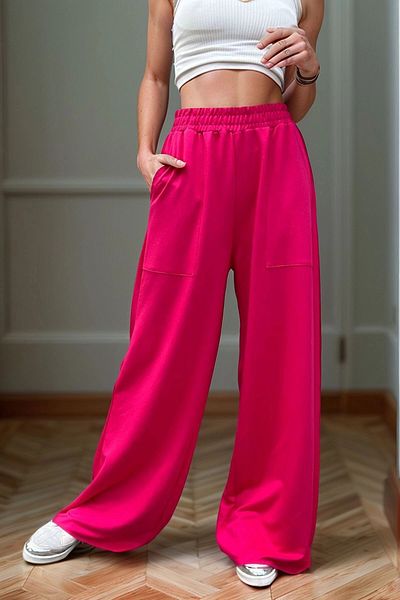bacc Women's Fuchsia High Waist Elastic Waist Trousers Bcbsk-25700-3465