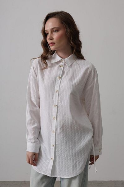 REKA MODA Side Drawstring Tunic Shirt - White