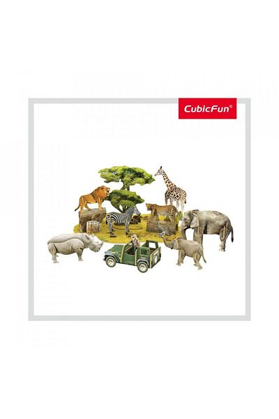Cubic Fun - Puzzle 3D+Broșură - Animale sălbatice 69 piese