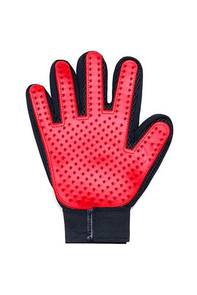 REDz Accessories Mănușă de periat animale, prindere cu velcro, reglabilă, cauciuc, roșie